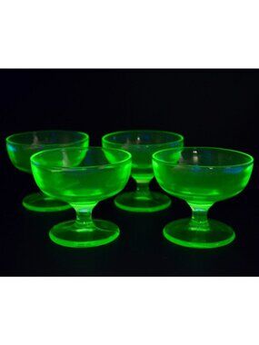 Hazel Atlas Ovide Sherbet Uranium Vaseline Green Glass Cups Vintage